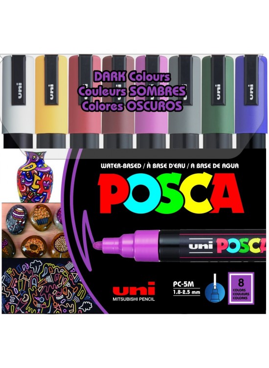 Uni-Ball Posca 1.8-2.5 Su Bazlı Poster Markörü Koyu Renk 8 Li
