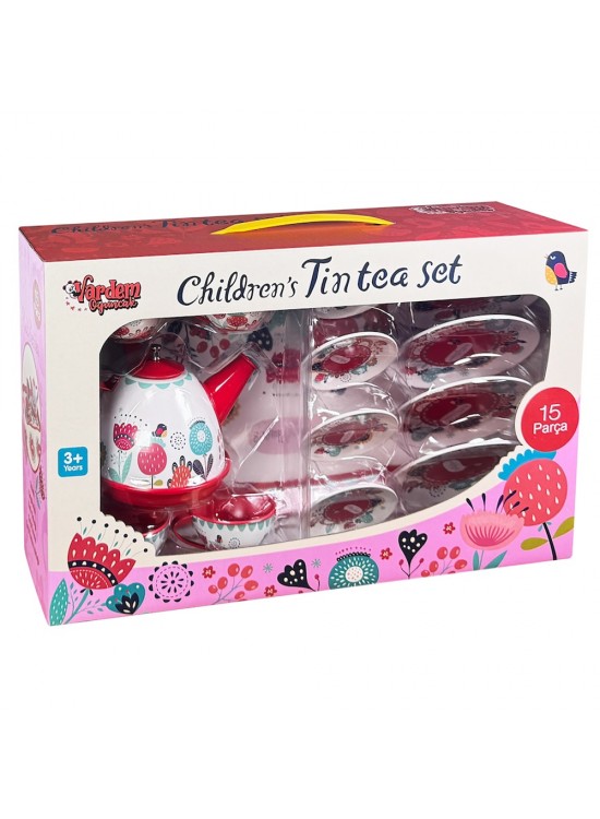 Vardem Oyuncak 15 Parça Çiçek Desenli Metal Çay Seti VRD-ATF-998A-B