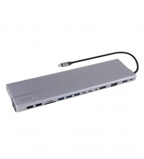 Vcom CU4703 Type-C To USB3.0-3+USB2.0-2+VGA+RJ45+SD+TF+Audio+HDMI+DP+USB-C DATA-2+USB-C Çoklayıcı