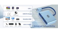 Vcom CUE15 Mavi Type-C To Hdmi(4K@60Hz)+Usb3.0+Pd 3.0 100W Çoklayıcı