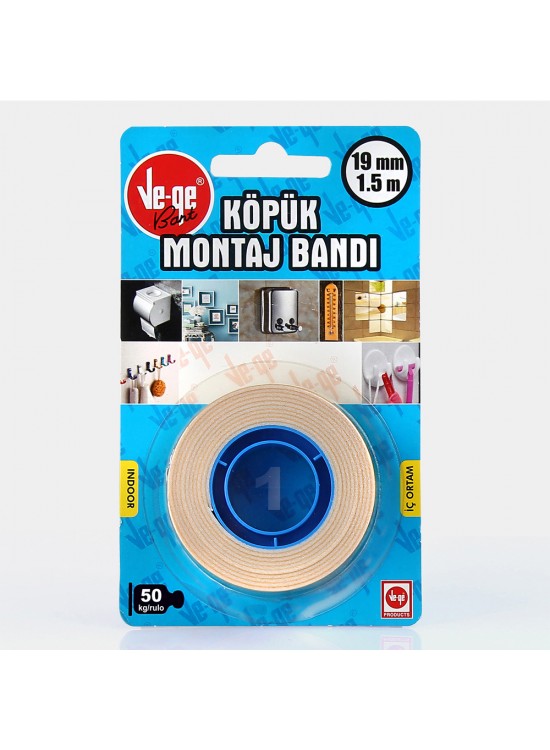 Vege Çift Taraflı Köpük Bant 19 MM x 1,5 Mt (1)
